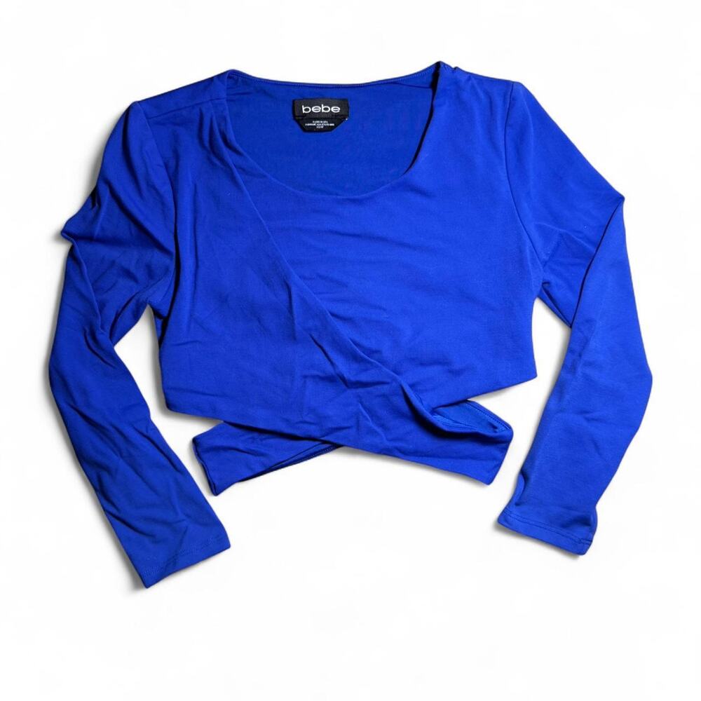 Bebe Vibrant Blue Round Neck Criss Cross Side Cut Out Detail Wrap Crop Top